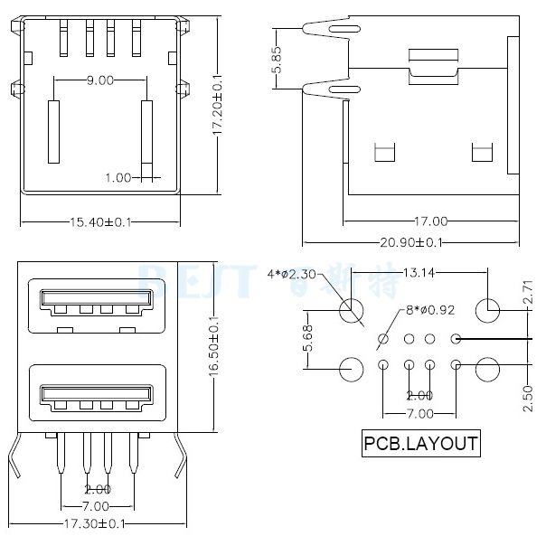 USB插座USB-A2-01 USB插座USB-A2-01