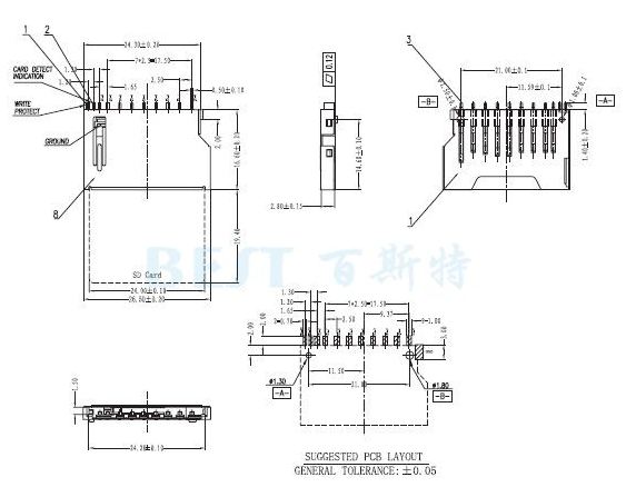 SD卡座結(jié)構(gòu)圖 SD卡座結(jié)構(gòu)圖