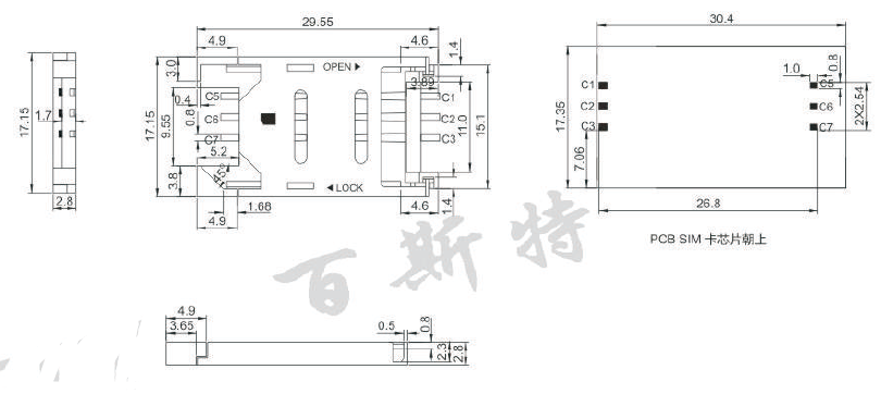 SD卡座YK814C參考圖紙 SD卡座YK814C參考圖紙