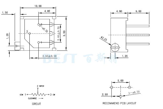 可調(diào)電位器_3296P_參考圖紙 可調(diào)電位器_3296P_參考圖紙