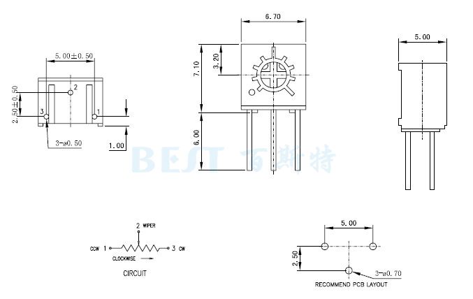 可調(diào)電位器_3362W_參考圖紙 可調(diào)電位器_3362W_參考圖紙