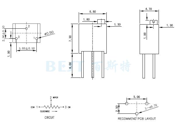 3266電位器3266W_參考圖紙 3266電位器3266W_參考圖紙