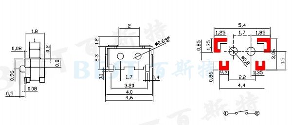 輕觸開關(guān)2×4_TS-1111A_參考圖紙 輕觸開關(guān)2×4_TS-1111A_參考圖紙