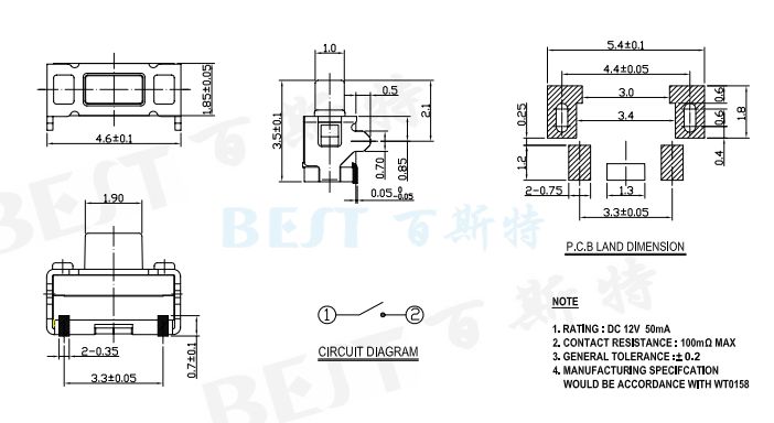 輕觸開關(guān)2×4_TS-1111C_參考圖紙 輕觸開關(guān)2×4_TS-1111C_參考圖紙