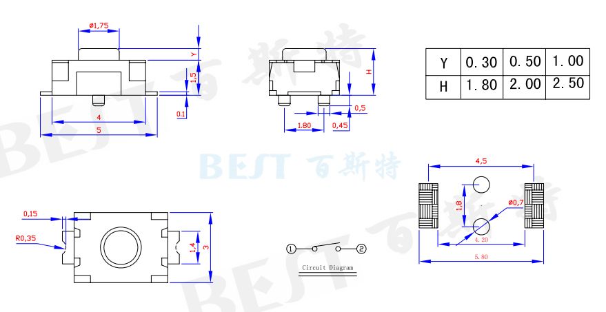輕觸開關(guān)3×4_TS-1185E_參考圖紙 輕觸開關(guān)3×4_TS-1185E_參考圖紙
