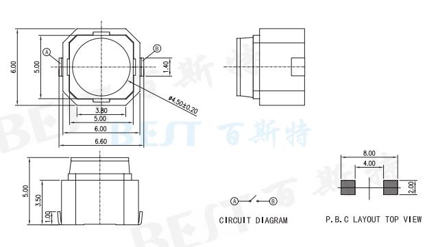 貼片輕觸開關(guān)6*6_TS-0603_參考圖紙 貼片輕觸開關(guān)6*6_TS-0603_參考圖紙