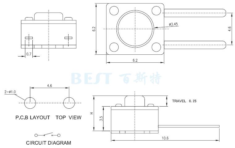 防水輕觸開關TS-1109C_參考圖紙 防水輕觸開關TS-1109C_參考圖紙