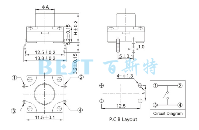 輕觸開關(guān)TS-1103K_參考圖紙 輕觸開關(guān)TS-1103K_參考圖紙