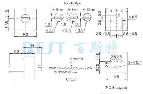 JML精密電位器3386PL(3-5-8)_參考圖紙 JML精密電位器3386PL(3-5-8)_參考圖紙