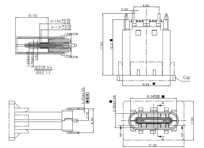 USB插座USB-C-02_參考圖紙 USB插座USB-C-02_參考圖紙