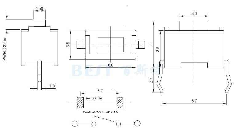輕觸開關(guān)TS-1101E_參考圖紙 輕觸開關(guān)TS-1101E_參考圖紙