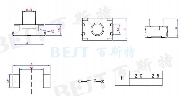 輕觸開關(guān)TS-1185U參考圖紙 輕觸開關(guān)TS-1185U參考圖紙